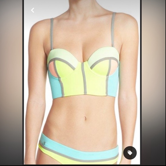 Maaji Lime Cubism Underwire Bustier Bikini molded cup lace up Top size small - Picture 10 of 10